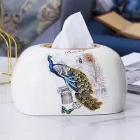纸巾盒摆件客厅抽纸餐巾创意陶瓷北欧风格餐桌轻奢风茶几ins纸抽|孔雀白圆款