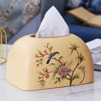 纸巾盒摆件客厅抽纸餐巾创意陶瓷北欧风格餐桌轻奢风茶几ins纸抽|繁花盛世黄