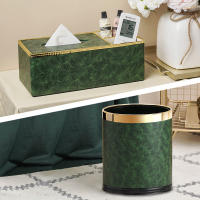 纸巾盒客厅家用创意抽纸盒轻奢茶几遥控器收纳盒北欧网红餐巾纸盒|绿曜石带2收纳+金边垃圾桶