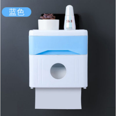家用抽卫生纸盒收纳免打孔卫生间厕所壁挂式置物架马桶卷手纸巾架|[升级带抽屉款]---双层蓝色