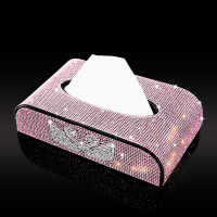 汽车内饰车载纸巾盒镶钻女餐巾纸盒车用车内装饰座式抽纸盒纸巾套|双面粉钻白天鹅(送防滑垫+纸巾)