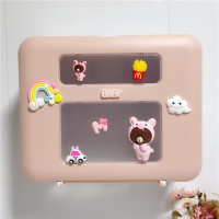 萌创意卡通免打孔卫生纸纸巾盒纸抽盒卫生间壁挂式挂墙厨房置物架|粉猪熊款