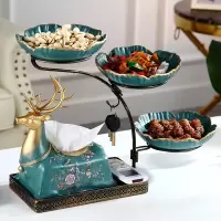 欧式多功能纸巾盒家用客厅茶几装饰美式餐桌抽纸盒遥控器收纳摆件|金属盒多功能墨绿套装B