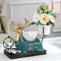 欧式多功能纸巾盒家用客厅茶几装饰美式餐桌抽纸盒遥控器收纳摆件|金属盒多功能墨绿套装D