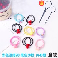 儿童发圈不伤发橡皮筋女童扎头发头绳公主宝宝发绳可爱高弹力皮套|盒装20根黑+20根彩色(送发针)