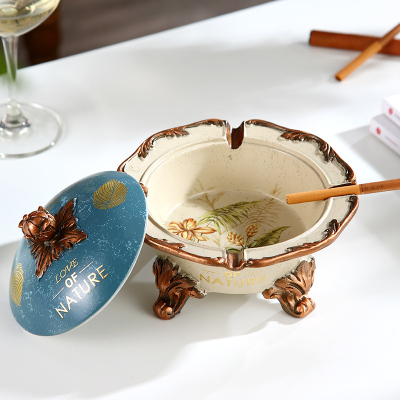 欧式多功能纸巾盒家用客厅茶几装饰美式餐桌抽纸盒遥控器收纳摆件|湖蓝树脂烟灰缸