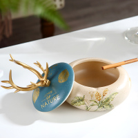 欧式多功能纸巾盒家用客厅茶几装饰美式餐桌抽纸盒遥控器收纳摆件|湖蓝陶瓷烟灰缸