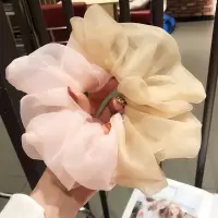 超大超仙 甜美头绳猪大肠发绳女气质网纱大肠发圈ins韩国网红皮筋|卡其+粉
