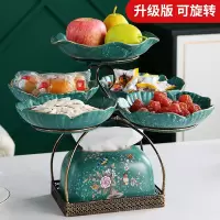 欧式多功能纸巾盒家用客厅茶几装饰美式餐桌抽纸盒遥控器收纳摆件|墨绿金属架旋转五果盘+纸巾盒