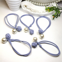 韩国发圈不伤发简约扎头发头绳打结时尚小清新珍珠双层橡皮筋发绳|[K121]蓝色5根装