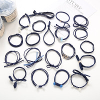 个性橡皮筋发绳韩国小清新森女系成人皮套头绳发圈简约皮圈头饰品|12#优雅藏青系20件套