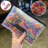 韩版小橡皮筋不伤发圈加厚一次性女孩成人扎头发绳黑色头饰品儿童|经典升级强拉款+收纳袋-色500根+盘发器