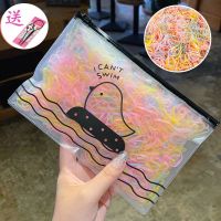 韩版小橡皮筋不伤发圈加厚一次性女孩成人扎头发绳黑色头饰品儿童|经典升级强拉款+收纳袋-果冻色500根+盘发器