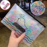 韩版小橡皮筋不伤发圈加厚一次性女孩成人扎头发绳黑色头饰品儿童|经典升级强拉款+收纳袋-春天色1500根+盘发器