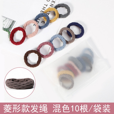 皮筋女扎头发网红头绳发圈韩版简约加粗高弹力耐用无接缝简单皮套|4#菱形款混色10条/包