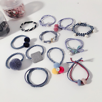 韩国小清新森女系发绳发饰简约扎头发马尾橡皮筋甜美头绳发圈套装|天蓝12件套(2018)