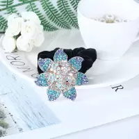 时尚水晶水钻头饰妈妈扎发饰品绒布发圈发绳头绳皮筋带钻头花|款式四天空蓝