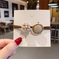 网红复古法式珍珠发圈女韩国发绳简约气质扎头橡皮筋头绳ins皮套|10#奶茶色八边形