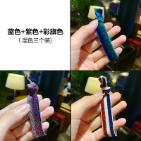 头绳女韩版荧光彩色手工发绳简约百搭扎头皮筋发圈发饰皮套头饰|蓝色/紫色/彩旗色三件套