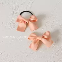 韩国小清新蝴蝶结发圈发绳扎头发皮筋头饰品可爱甜美头绳发夹套装|6#桔色蝴蝶结一套