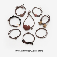 网红ins发圈橡皮筋女头绳森系简约扎头发皮套高弹力韩国发绳无痕|红棕系八件套【送纱袋】