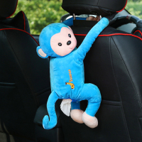 皮皮猴车载纸巾盒创意用品可爱猴子卡通公仔汽车内椅背挂式抽纸盒|皮皮猴[天蓝色]送1包纸巾