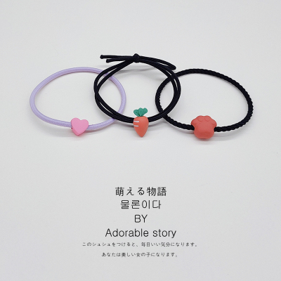 发圈女简约百搭清新胡萝卜橡皮筋森女系高弹耐用扎头发小皮套头绳|粉爱心+萝卜+橘猫爪