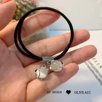 日系优雅气质猫眼石发绳女简约网红时尚发圈扎头发皮筋双小球皮套|银色