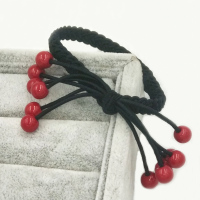 韩国红豆加粗发绳麻花头绳清新高弹力橡皮筋樱桃红珠子扎马尾淑女|麻花款6根（12颗小红豆）