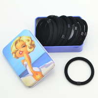 盒装黑发圈高弹力无接缝头绳发绳橡皮筋韩国黑色扎头发圈简约基础|梦露尼绒款12根黑