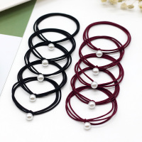 头绳珍珠发绳韩国简约高弹力发饰女扎头发橡皮筋成人网红森系发圈|黑色10根+酒红色10根盒装