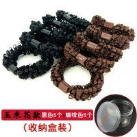 韩版加粗高弹力橡皮筋发圈玉米花发绳发带扎头发马尾发圈头饰头绳|5根黑色+5根咖啡色(玉米花款)(收纳盒装)