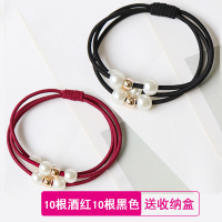 韩国个性发绳小清新百搭橡皮筋森女系简约发圈成人扎头发马尾头绳|10酒红色10根黑色串珠款