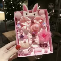 女童蝴蝶结发夹礼盒韩版发饰小公主宝宝扎头发橡皮筋可爱发圈头绳|标准款2#粉色18件套盒装