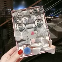 女童蝴蝶结发夹礼盒韩版发饰小公主宝宝扎头发橡皮筋可爱发圈头绳|标准款4#灰色18件套盒装