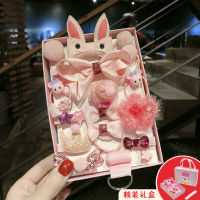 女童蝴蝶结发夹礼盒韩版发饰小公主宝宝扎头发橡皮筋可爱发圈头绳|精装款-4#浅粉18件装