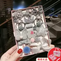 女童蝴蝶结发夹礼盒韩版发饰小公主宝宝扎头发橡皮筋可爱发圈头绳|精装款-6#银灰18件套