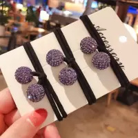 2019新款韩版高弹力水钻马尾皮套头绳发圈橡皮筋头花发绳头饰发饰|[大珠十根紫色