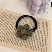 韩国毛绒小花发绳高弹力发圈头绳女韩版小皮筋送男朋友皮套发饰品|[2件套]墨绿色一对