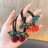 扎头发饰品精致韩版樱桃头绳发圈橡皮筋扎头发绳皮套头饰女成|樱桃[酒红+橘红]2条装