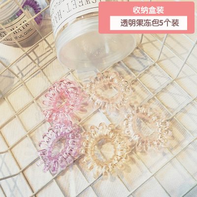 韩国电话线发圈扎头发无痕小号头绳网红磨砂发绳皮套女橡皮筋简约|透明果冻色随机5个装