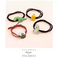 .皮套可爱ins超仙卡通恐龙头绳女小清新简约网红橡皮筋发圈男朋友|四件套绿色
