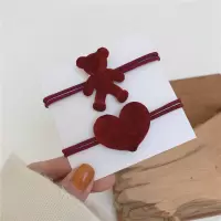 2件套 磨砂爱心发绳简约头饰可爱少女发圈套装小熊头绳皮筋发饰品|酒红爱心小熊-磨砂2件套