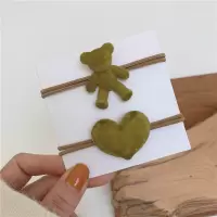 2件套 磨砂爱心发绳简约头饰可爱少女发圈套装小熊头绳皮筋发饰品|芥末绿爱心小熊-磨砂2件套