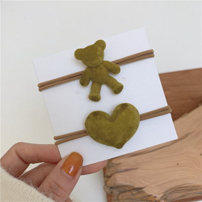 2件套 磨砂爱心发绳简约头饰可爱少女发圈套装小熊头绳皮筋发饰品|芥末绿爱心小熊-磨砂2件套