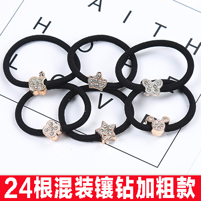 成人扎头发头绳高弹力加粗皮筋橡皮筋发圈发绳皮套女简约发饰耐用|24根混装镶钻加粗款