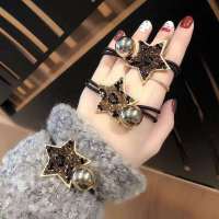 豹纹珍珠头绳女简约发绳韩版皮套扎头发皮筋森系成人发圈可爱头饰|五角星豹纹3条