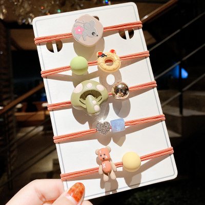 小雏菊发绳扎头发头绳女简约网红发饰韩国丸子头皮筋马尾发带头饰|蘑菇桔色5件套