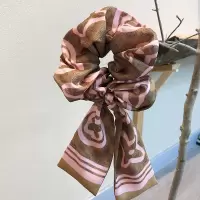 复古韩风~大肠发圈ins飘带头绳女简约气质百搭网红扎头发皮筋|粉咖系—格子图案