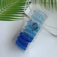 仲夏日记~电话线发圈女 糖果色橡皮筋发圈女无痕高弹发绳韩国发饰|清水蓝9只盒装